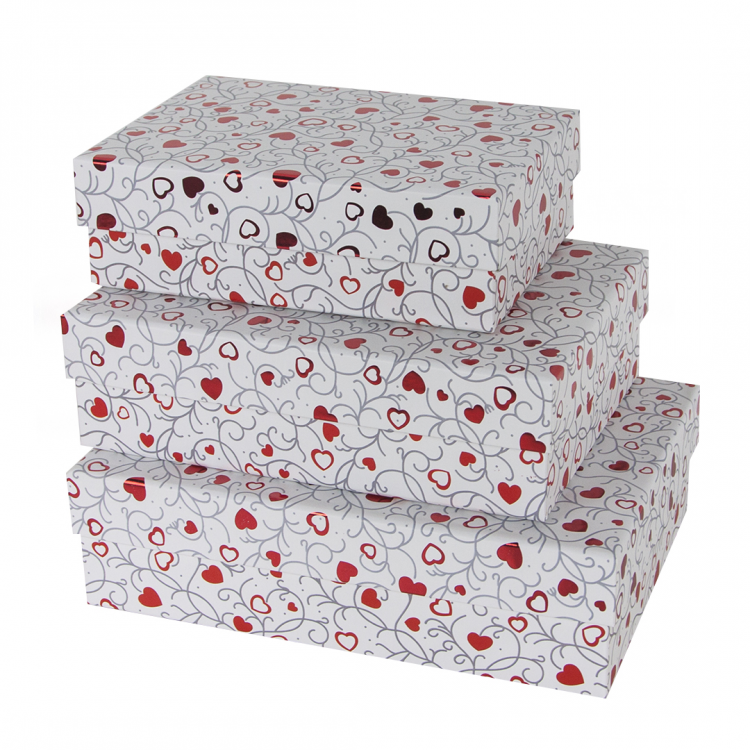 Набор подарочных коробок 3 в 1 "Маленькие сердца" Белый/Красный 