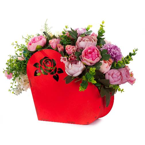 Декоративный ящик для цветов "Сердце с Розой", Красный